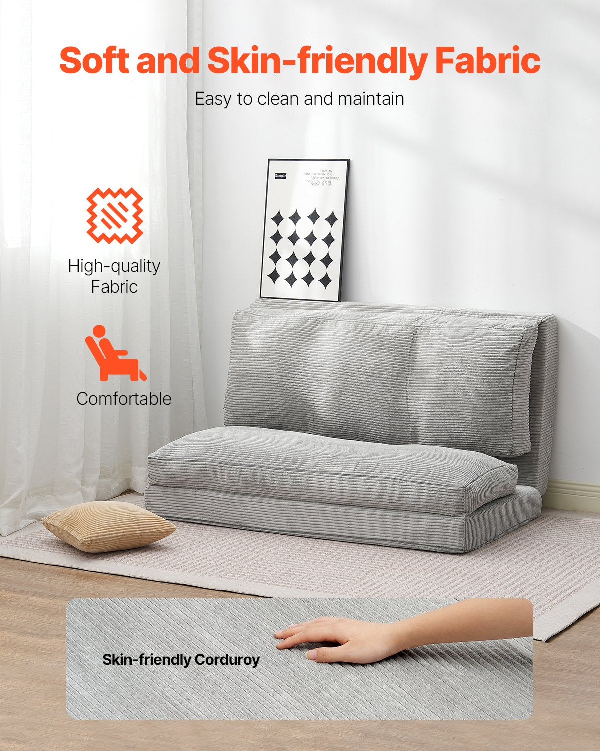 VEVOR Folding Sofa Bed Foldable Couch Bed with Washable Cover Dark Grey (Full)