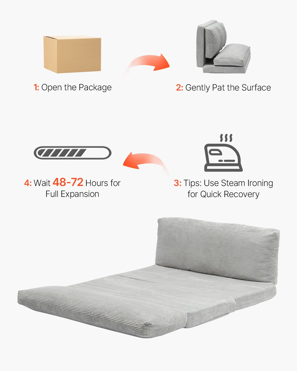 VEVOR Folding Sofa Bed Foldable Couch Bed with Washable Cover Dark Grey (Full)