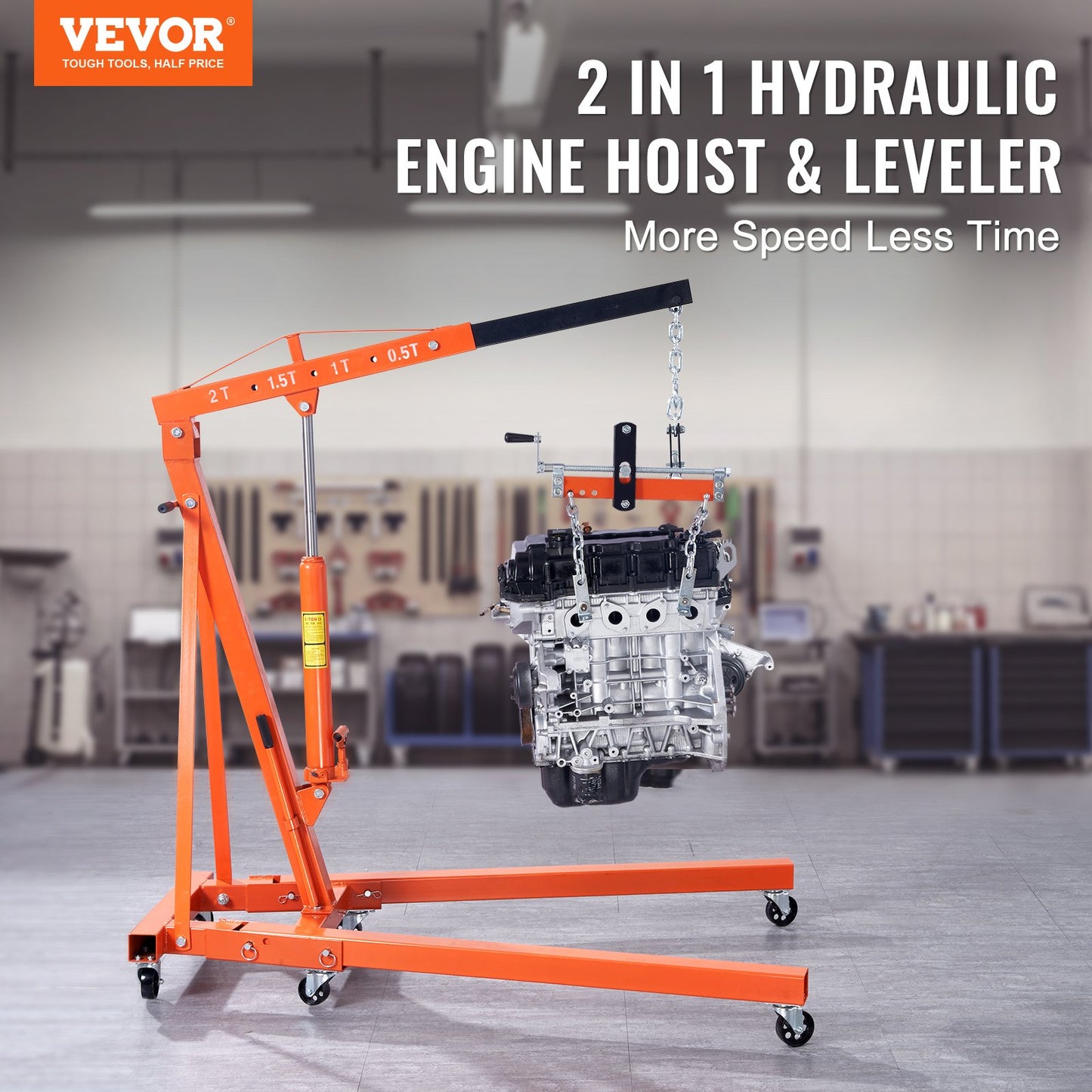 VEVOR Hydraulic Engine Hoist with Lever, 2000KG Heavy-duty Cherry Picker Shop Crane,