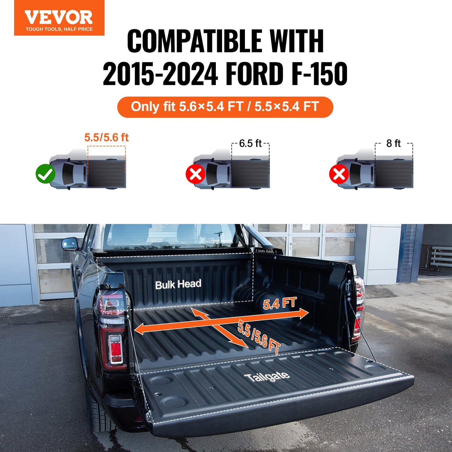 VEVOR Tri-Fold Truck Bed Tonneau Cover, Compatible with 2015-2024 Ford F-150, Lightning,