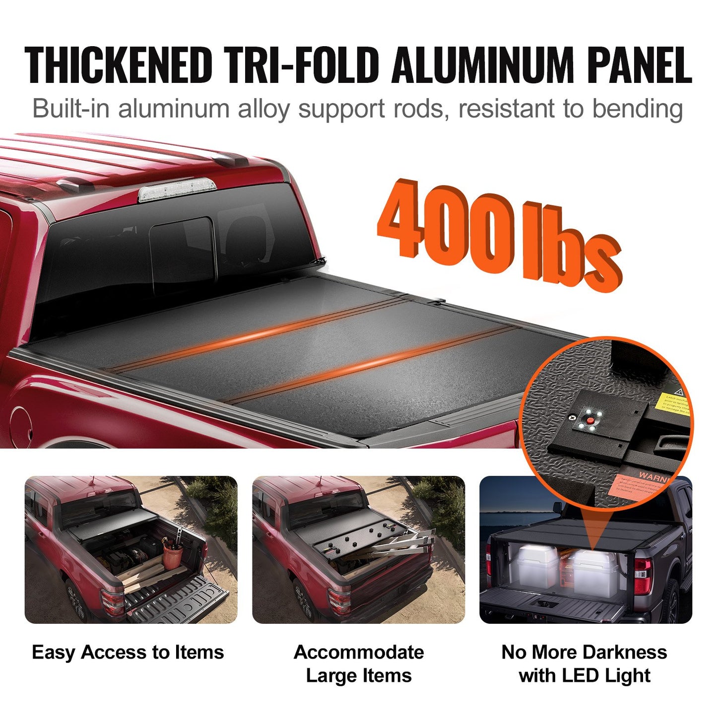 VEVOR Tri-Fold Truck Bed Tonneau Cover, Compatible with 2019-2024 Chevy Silverado