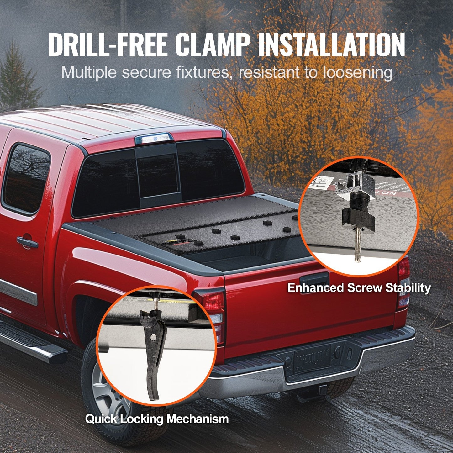 VEVOR Tri-Fold Truck Bed Tonneau Cover, Compatible with 2019-2024 Chevy Silverado