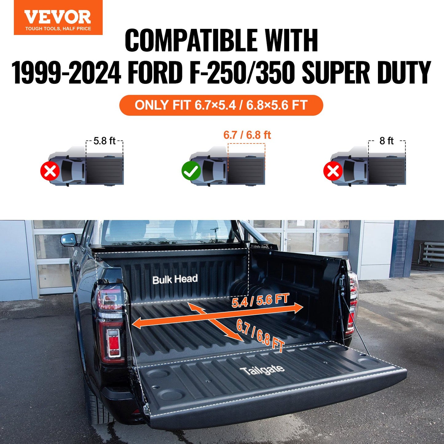 VEVOR Tri-Fold Truck Bed Tonneau Cover, Compatible with 1999-2024 Ford F-250 F-350