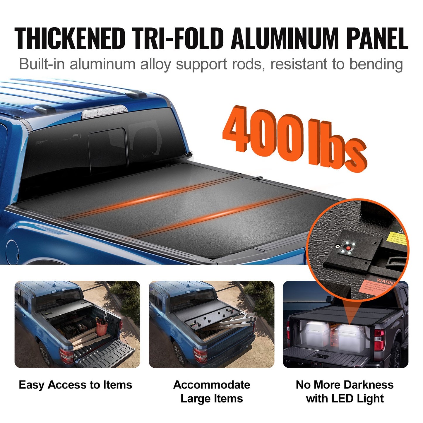 VEVOR Tri-Fold Truck Bed Tonneau Cover, Compatible with 1999-2024 Ford F-250 F-350