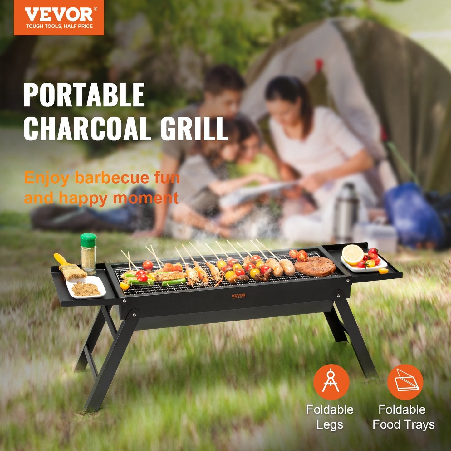 Foldable Compact Charcoal Grill for Outdoor Camping and Travel (85x23.7x30 cm)
