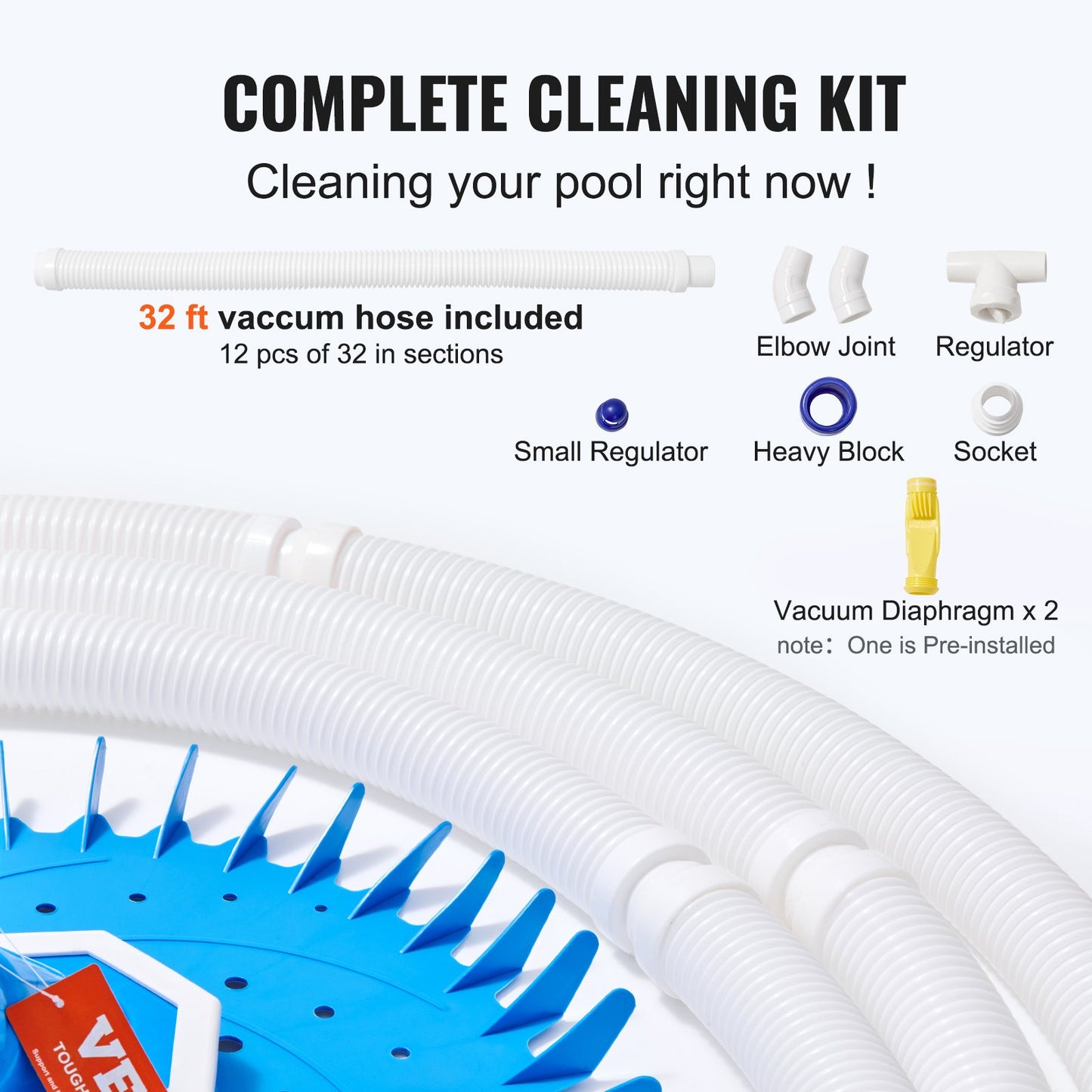 VEVOR Automatic Suction Pool Cleaner, Low Noise Pool Vacuum Cleaner with Extra Diaphragm,