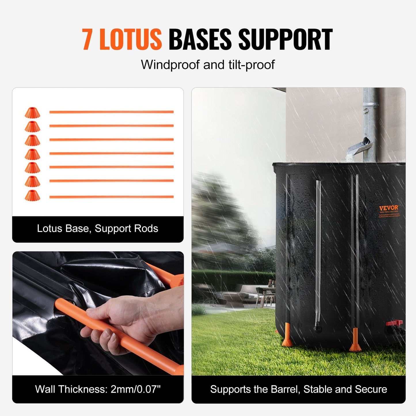Collapsible 380L Rain Barrel with Spigots & Overflow Kit, Durable 1000D PVC