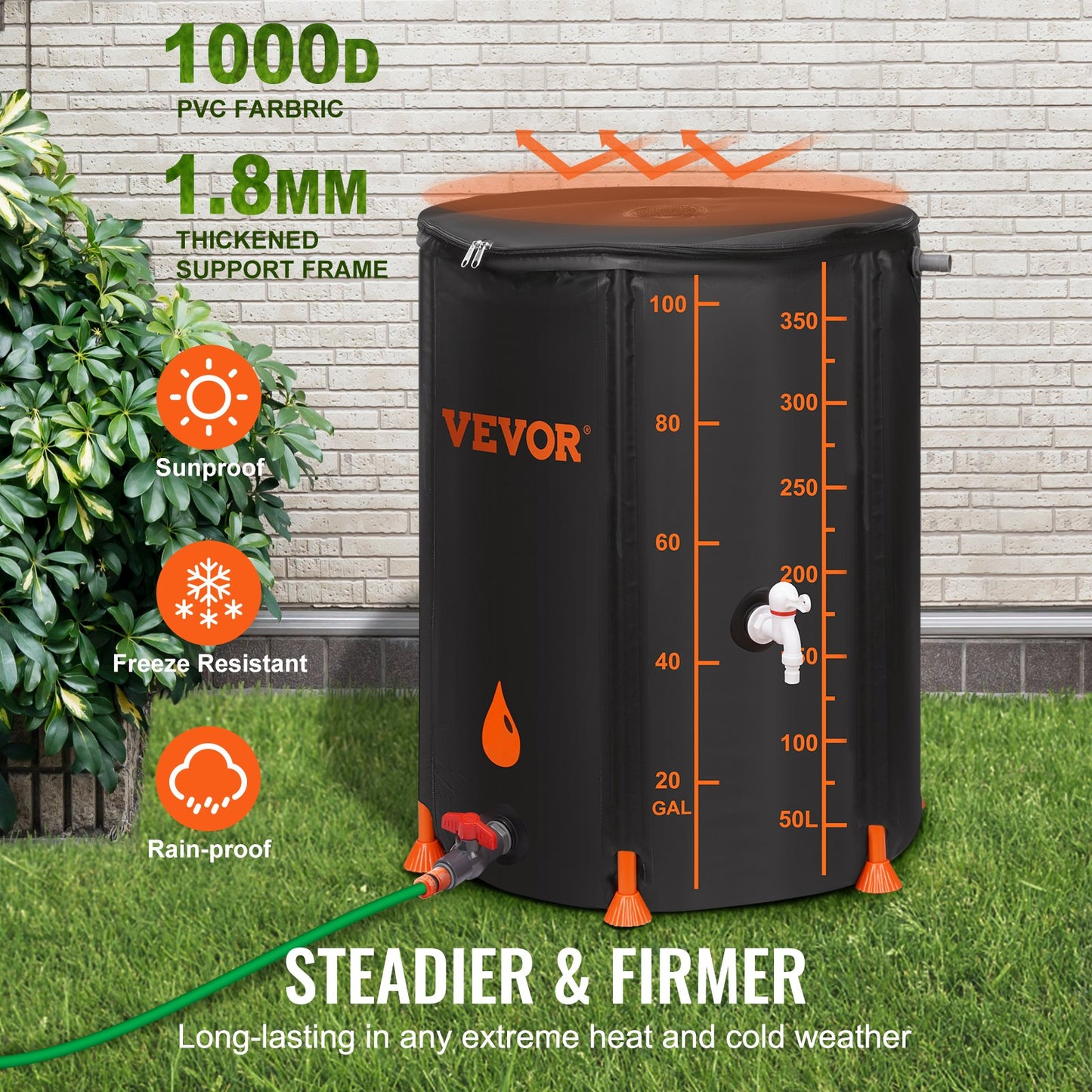 VEVOR Collapsible Rain Barrel, 100 Gallon Large Capacity, PVC Rainwater Collection