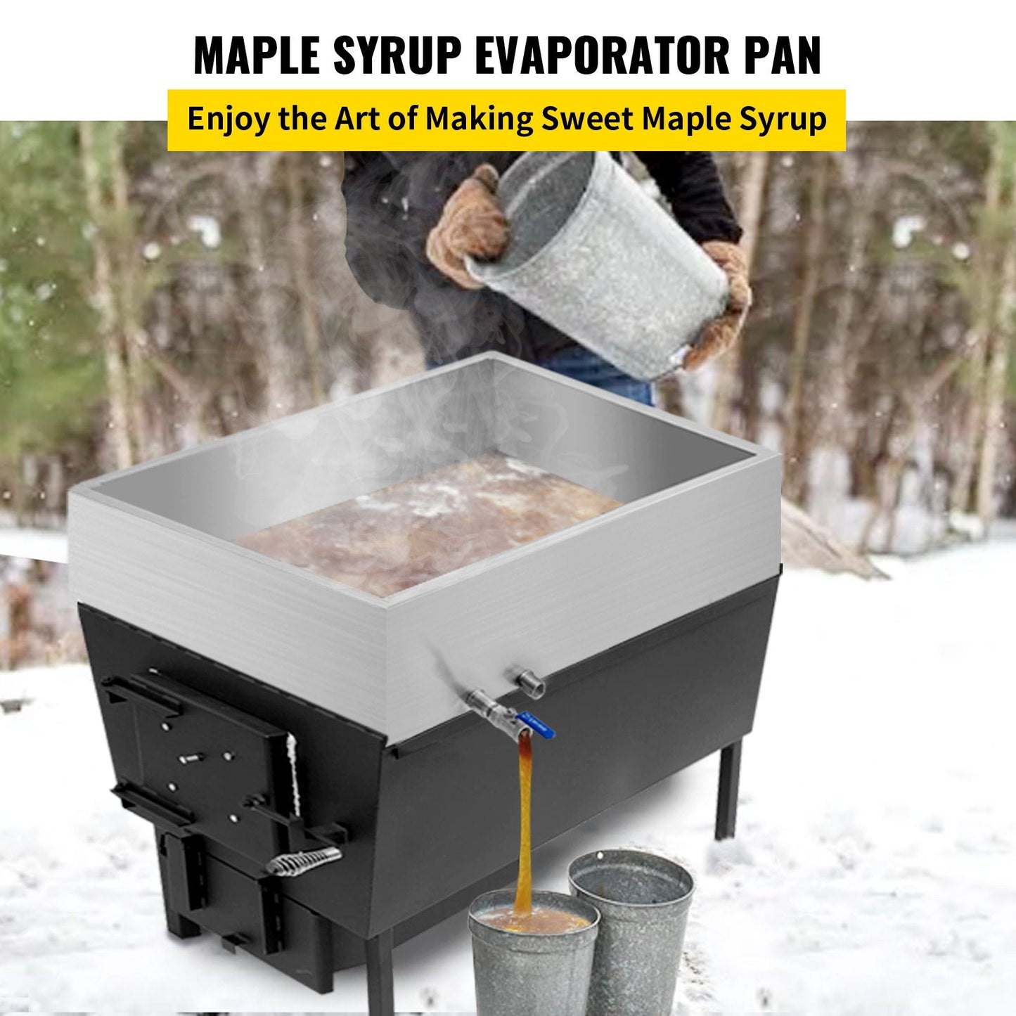 Stainless Steel Maple Syrup Evaporator Pan with Valve, 0.76x0.41x0.24m, 12.7 kg
