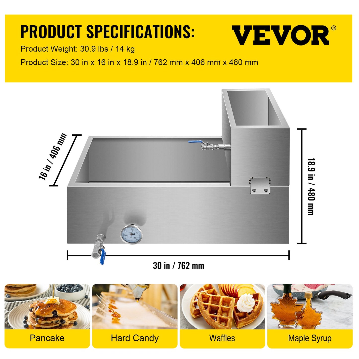 VEVOR Maple Syrup Evaporator Pan 30x16x19 Inch Stainless Steel Maple Syrup Boiling
