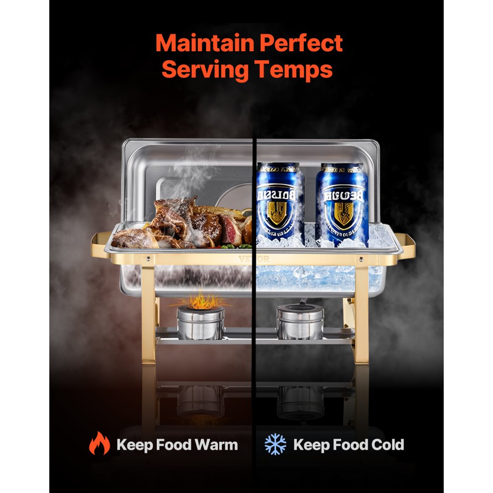 VEVOR 4 Qt 2 Pack Rectangle Chafing Dish Buffet Set Halfsize Pan Stainless Steel