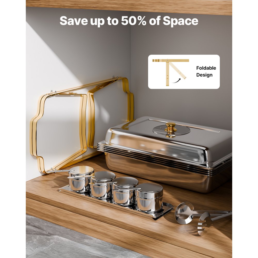 VEVOR 4 Qt 2 Pack Rectangle Chafing Dish Buffet Set Halfsize Pan Stainless Steel