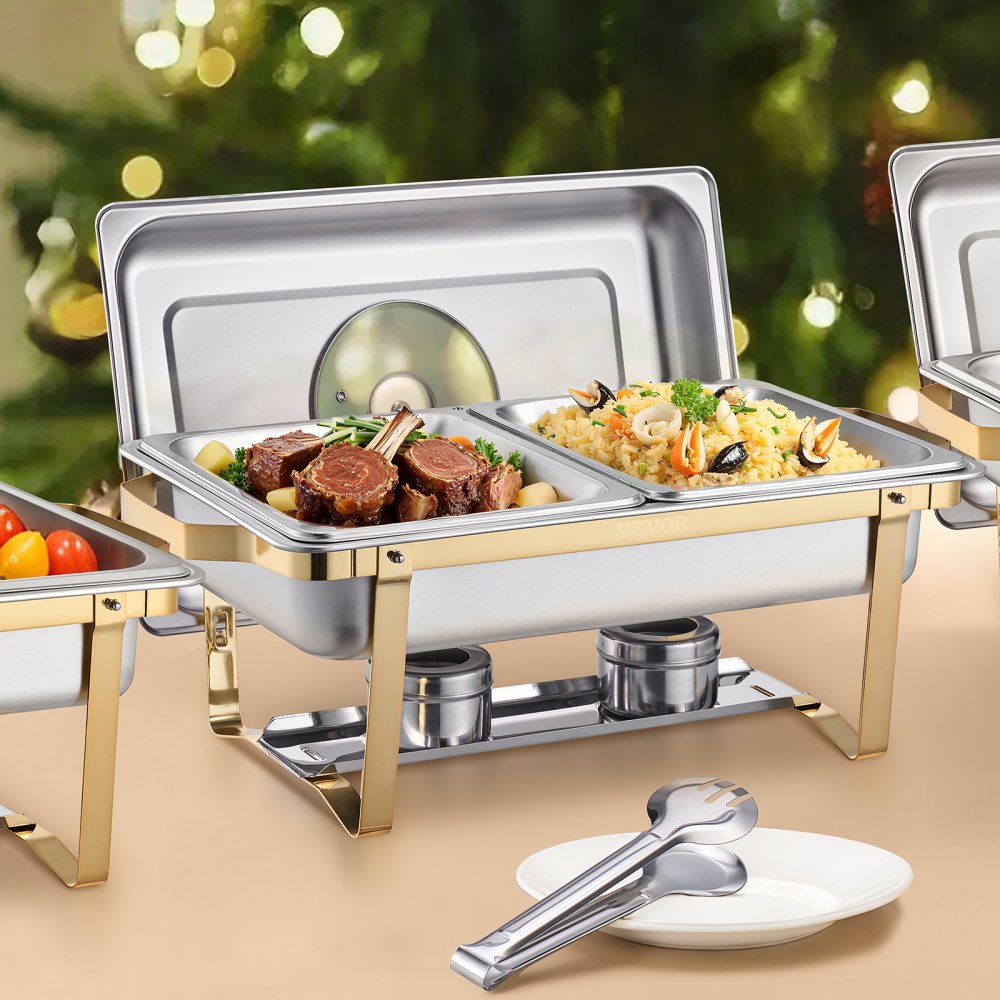 VEVOR 4 Qt 2 Pack Rectangle Chafing Dish Buffet Set Halfsize Pan Stainless Steel