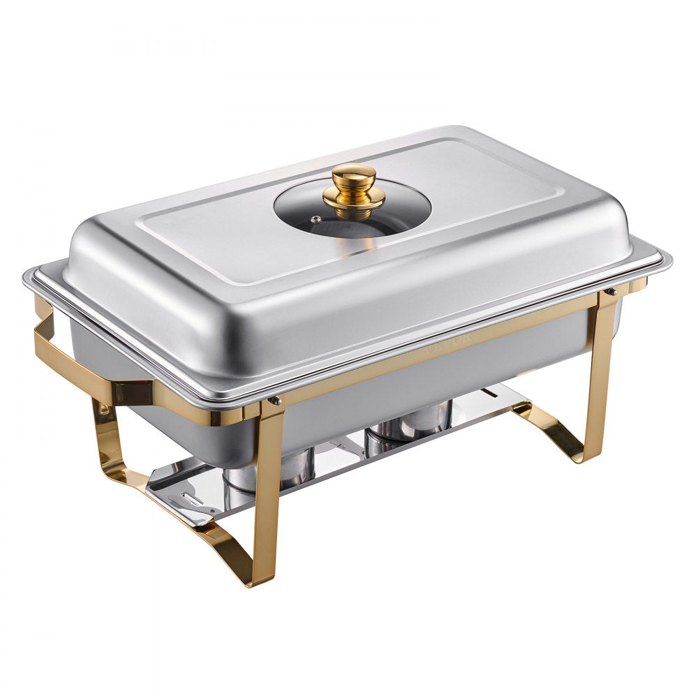 VEVOR 4 Qt 2 Pack Rectangle Chafing Dish Buffet Set Halfsize Pan Stainless Steel