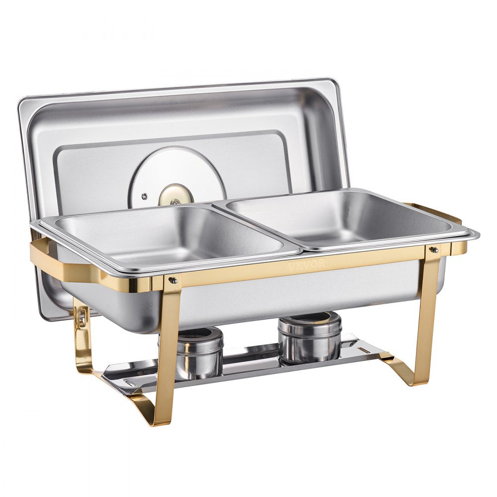 VEVOR 4 Qt 2 Pack Rectangle Chafing Dish Buffet Set Halfsize Pan Stainless Steel