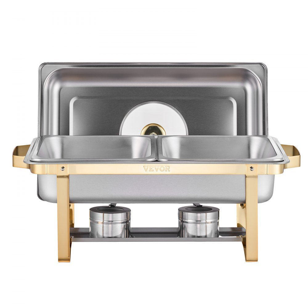 VEVOR 4 Qt 2 Pack Rectangle Chafing Dish Buffet Set Halfsize Pan Stainless Steel