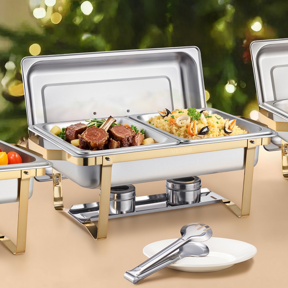VEVOR 8 Qt 4 Pack Rectangle Chafing Dish Buffet Set Full-Size & Half-Size Pans