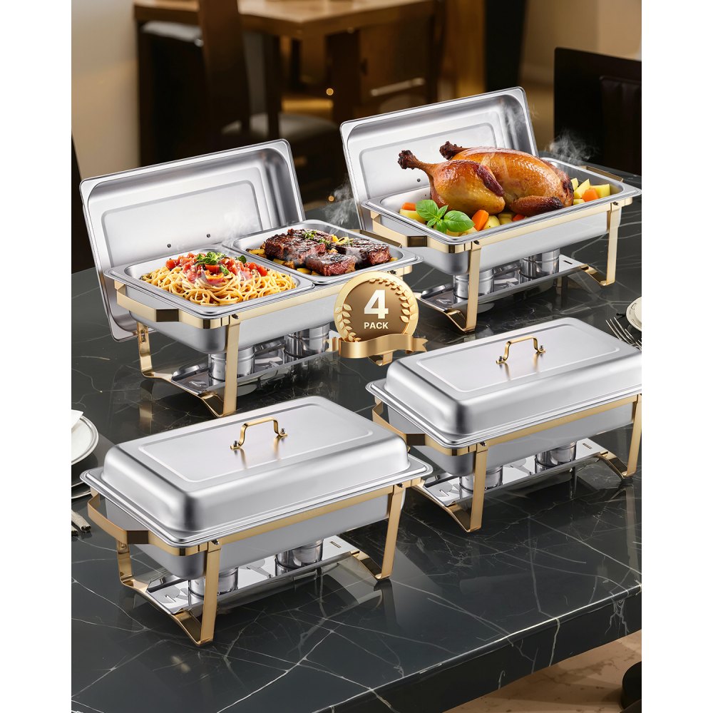VEVOR 8 Qt 4 Pack Rectangle Chafing Dish Buffet Set Full-Size & Half-Size Pans