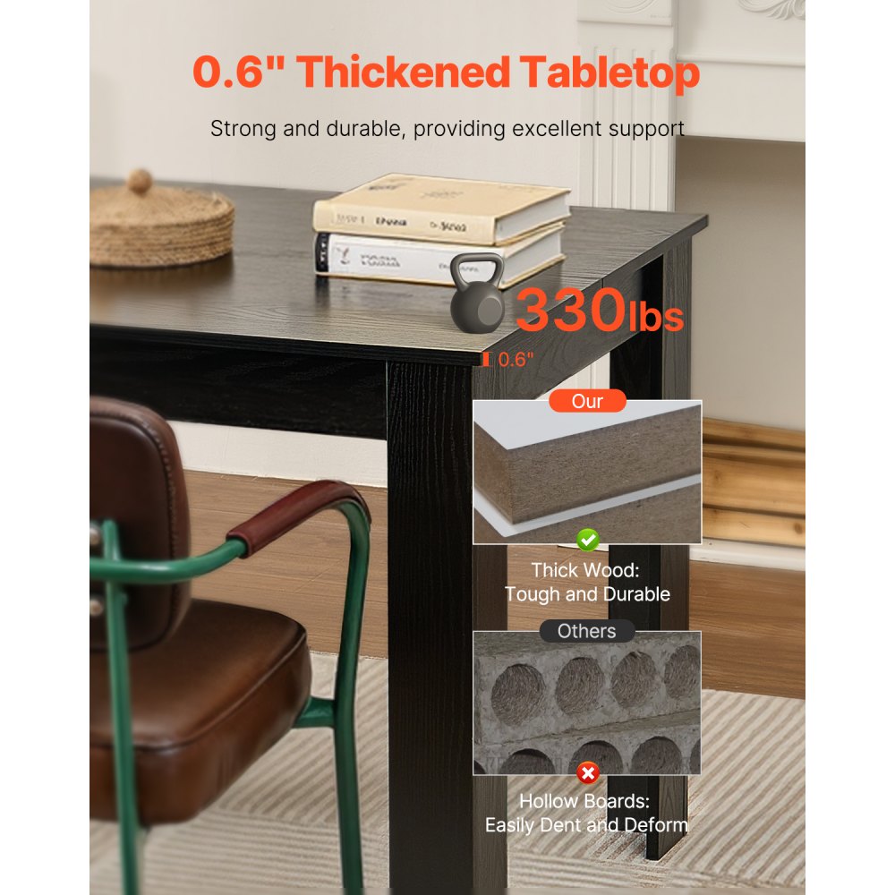 VEVOR 63in Rectangle Dining Table Wood Kitchen Table for 4-6 Person (Only Table)