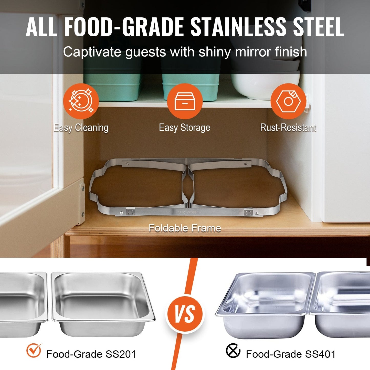 2-Pack Rectangle Chafing Dish Set with Full and Half-Size Pans, Stainless Steel