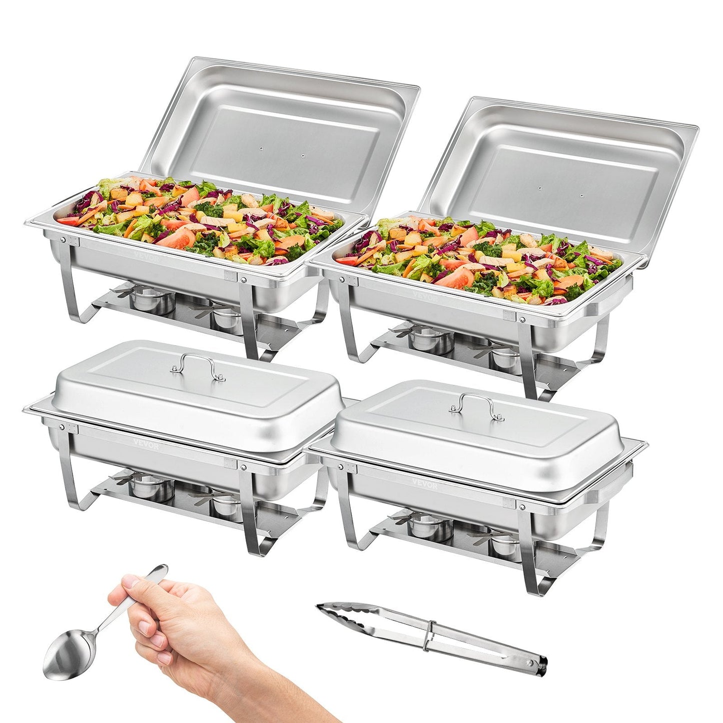 4-Piece Stainless Steel Chafing Dish Set with 8 Qt Pans and Foldable Stand