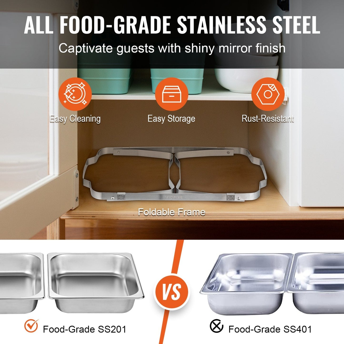 6-Pack Rectangle Chafing Dish Set with 8 Qt Pans and Fuel Holders, Stainless Steel