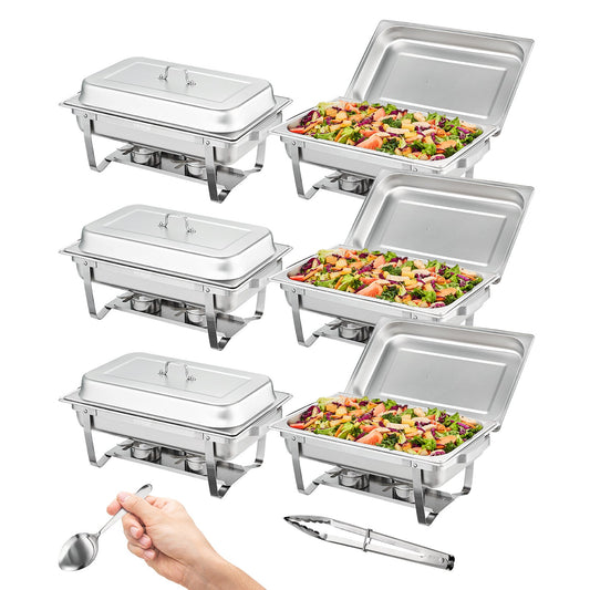 VEVOR 6-Pack Rectangle Chafing Dish Set with Full-Size 8Qt Pan Frame Fuel Holder