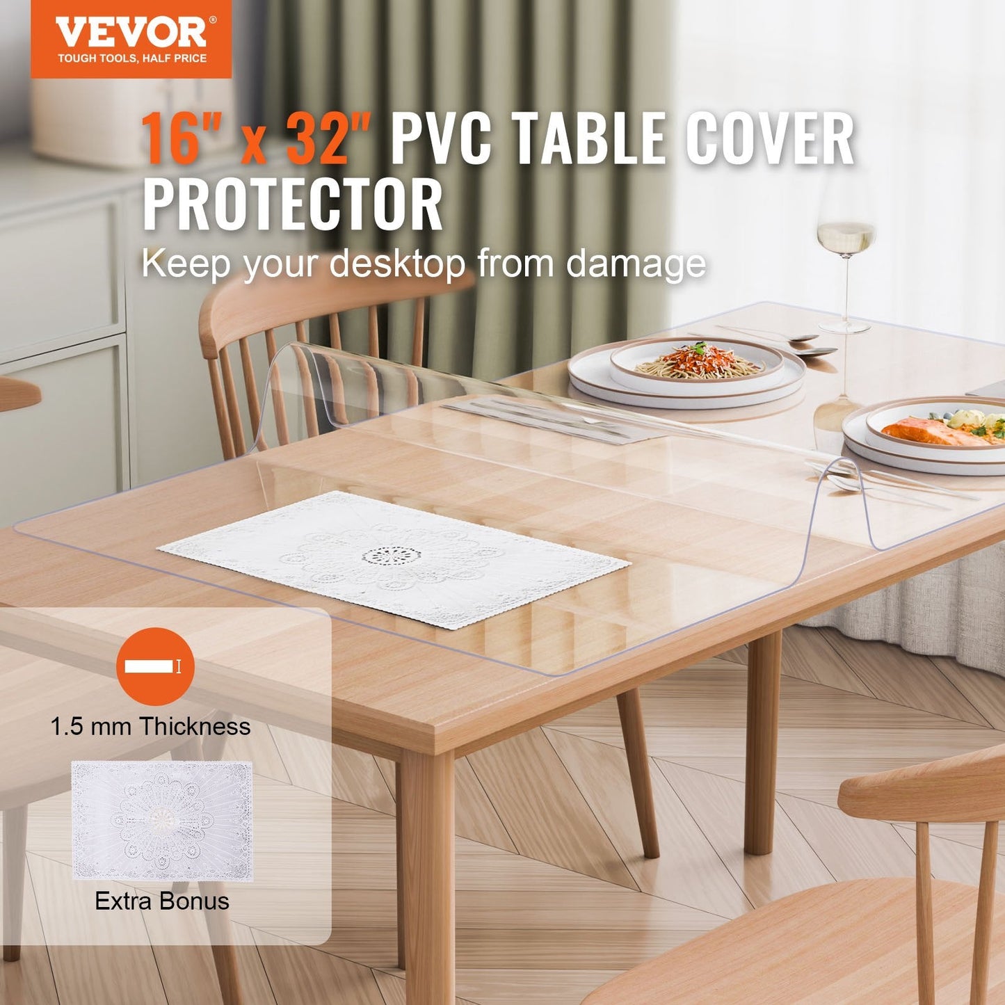 Clear PVC Table Protector, 0.4x0.8m, 1.5mm Thick, Rectangular, 0.72kg