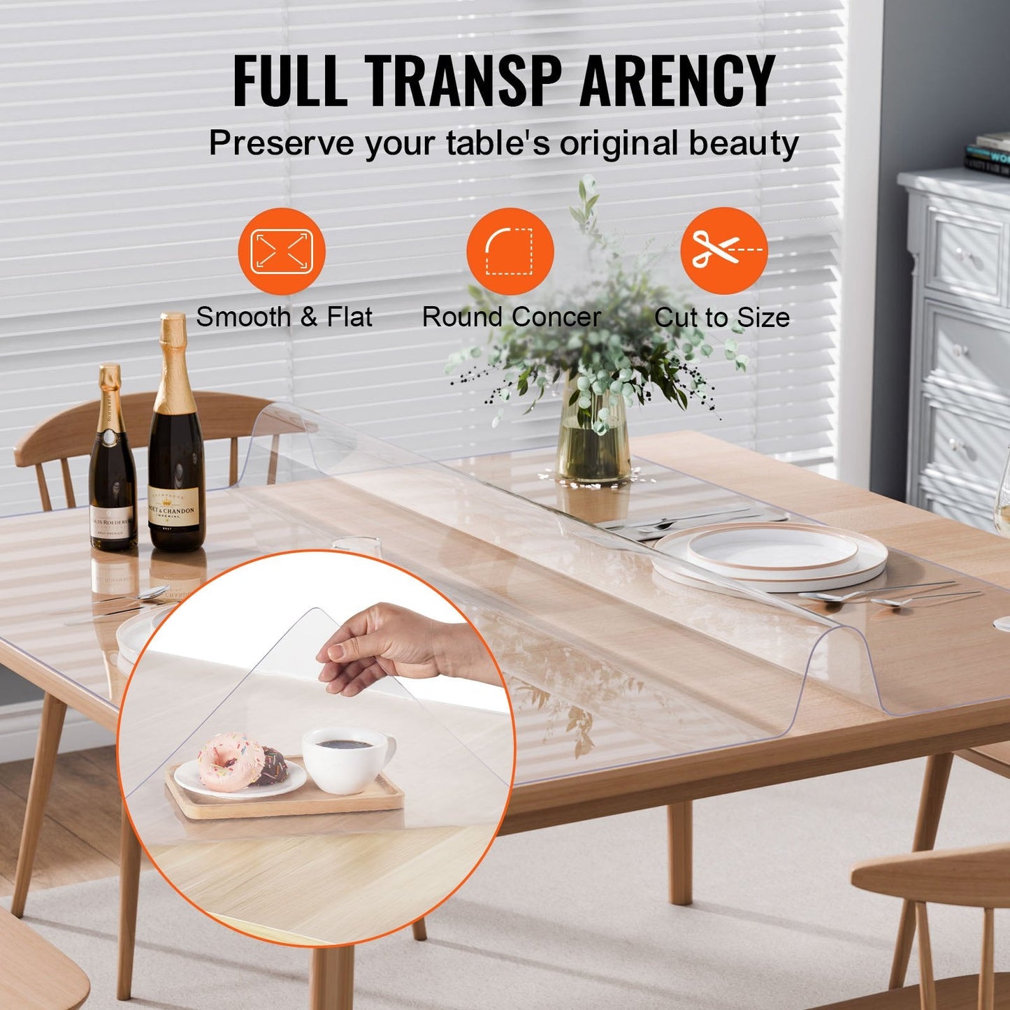 Clear PVC Table Protector, Square 1.22x1.22m, 1.5mm Thick, Easy to Maintain