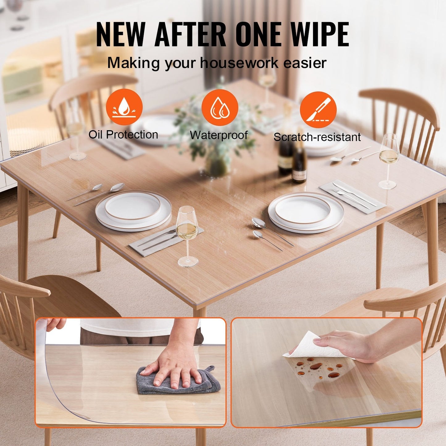 Clear PVC Table Protector 1.37x1.37m, 1.5mm Thick, Transparent Square Cover