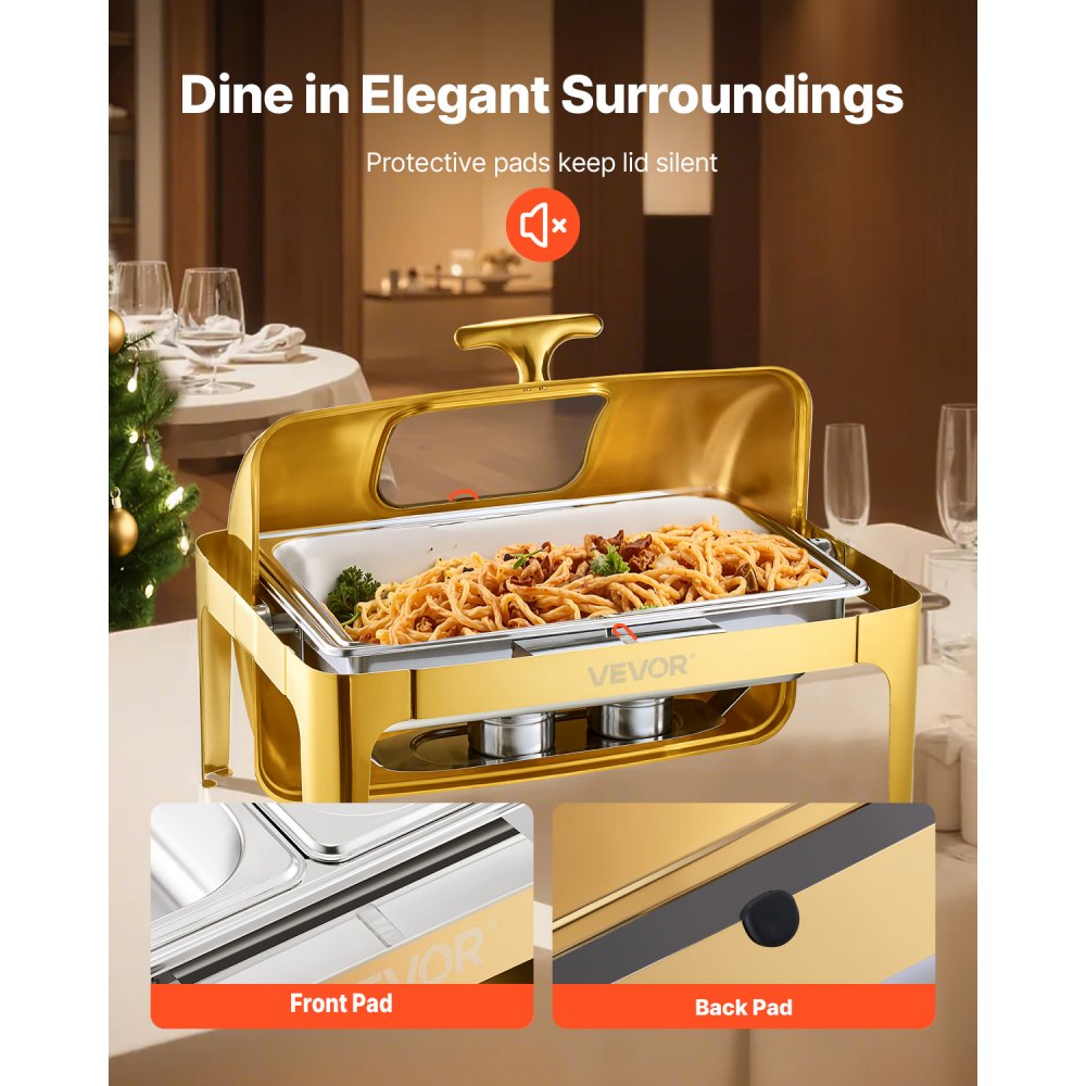 VEVOR 9Qt Rectangle Roll Top Chafing Dish Set with Full-Size Pan Stainless Steel