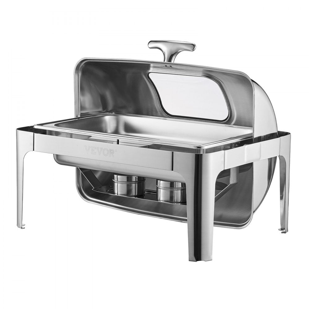 VEVOR 9Qt 1 Pack Rectangle Roll Top Chafing Dish Set with 2 Half Size Pans