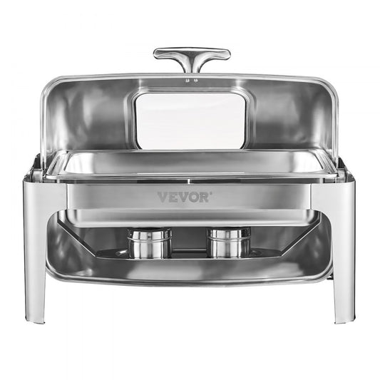 VEVOR 9Qt 1 Pack Rectangle Roll Top Chafing Dish Set with 2 Half Size Pans