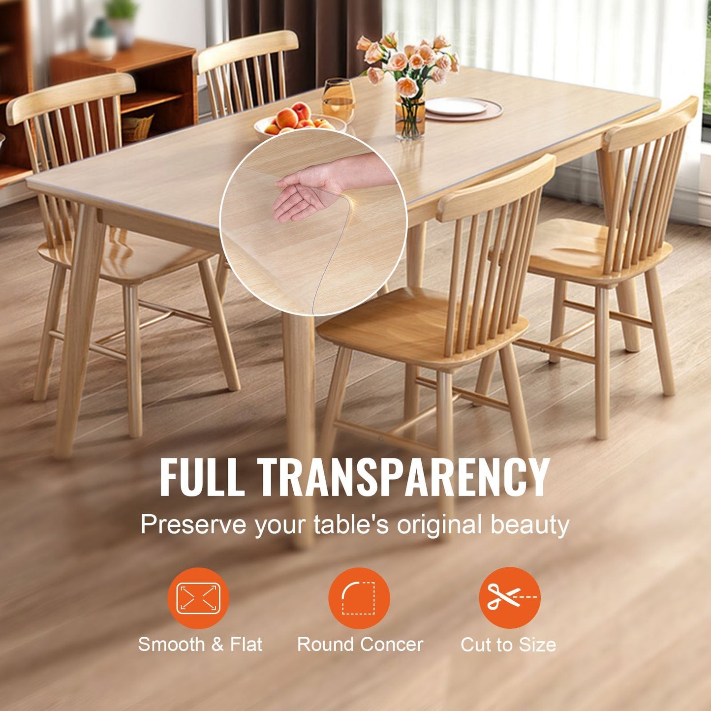 Clear PVC Table Protector, 0.9 x 1.8 m, 1.5 mm Thick, Waterproof and Heat Resistant