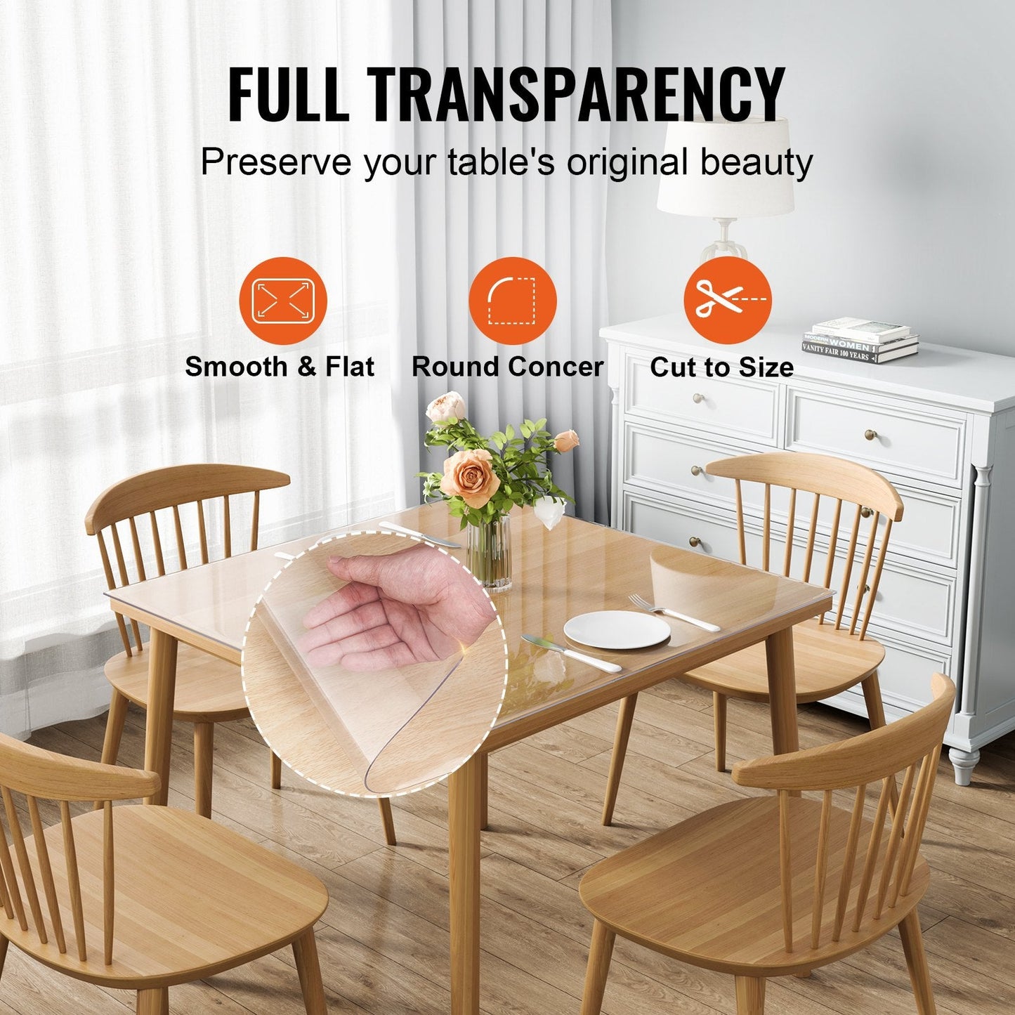 Clear PVC Table Protector, 0.3 x 0.3 Meter, 1.5 mm Thick, Waterproof Square Cover