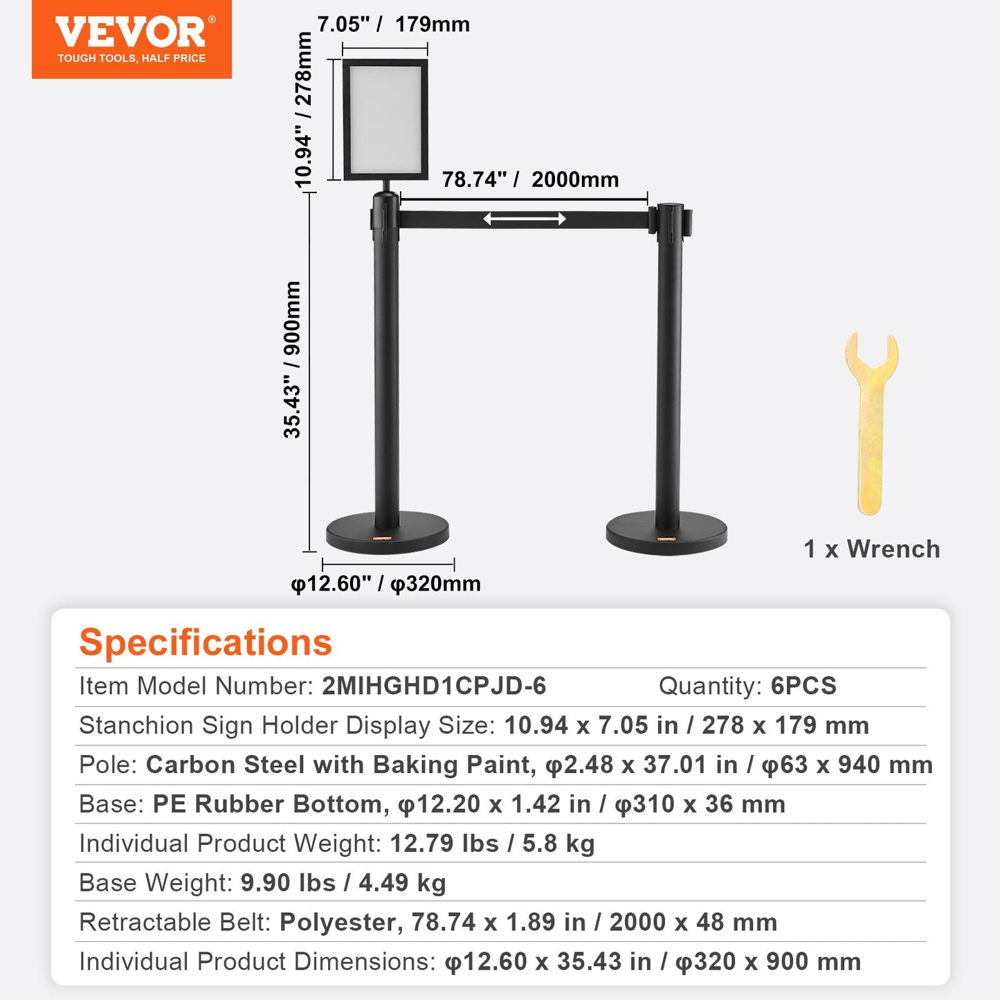 VEVOR Crowd Control Stanchions, 6-Pack Crowd Control Barriers, Carbon Steel Baking