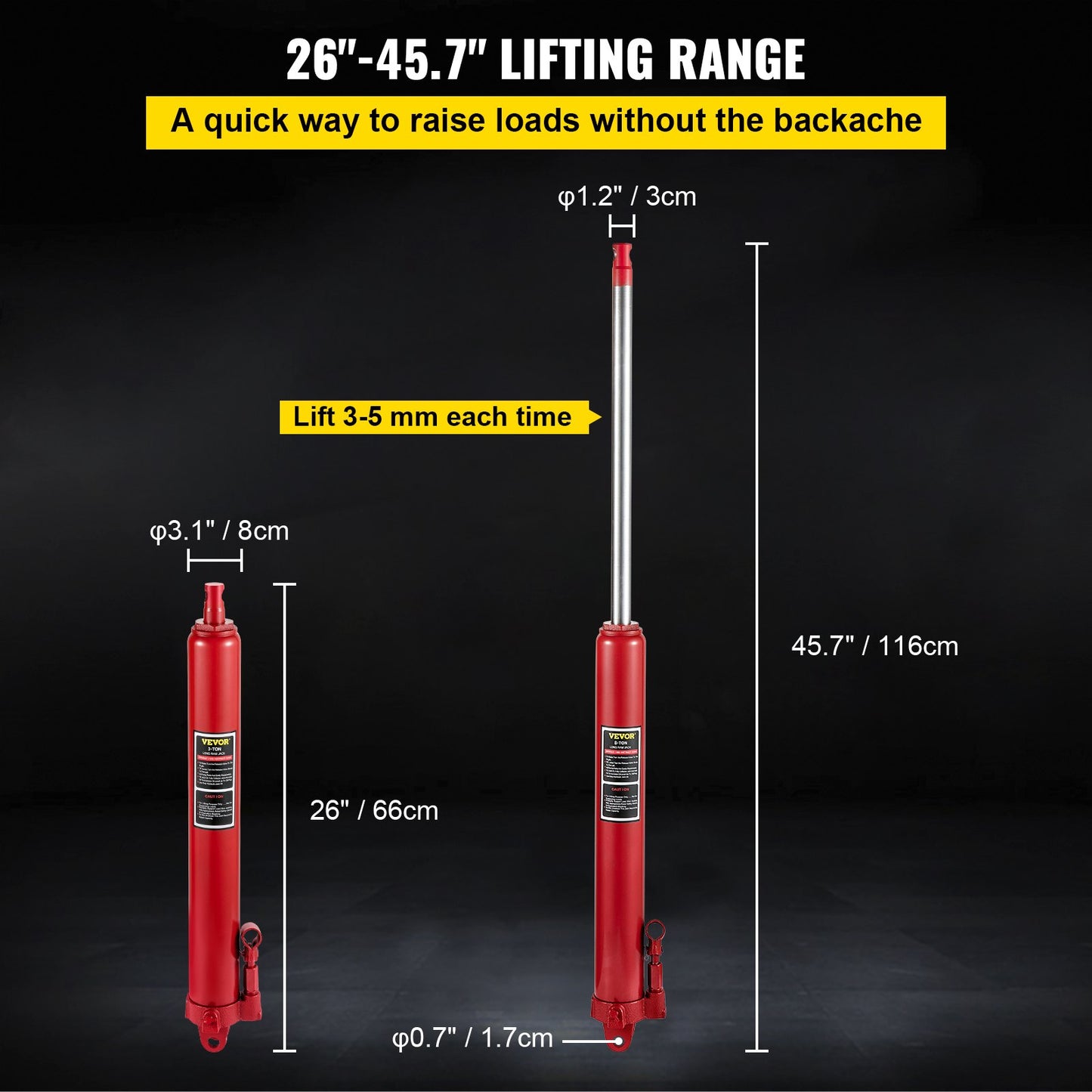 VEVOR Hydraulic Long Ram Jack Manual Single Pump 8 Ton Engine Lift Cherry Picker