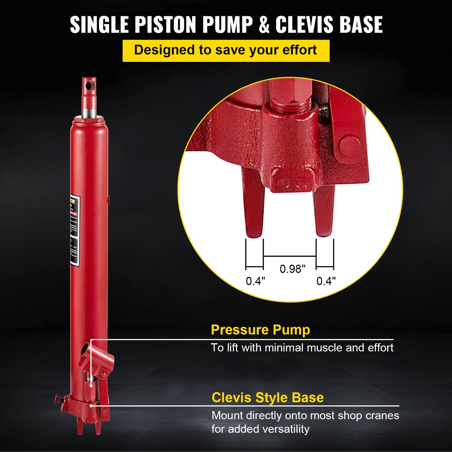 VEVOR Hydraulic Long Ram Jack Manual Single Pump 8 Ton Engine Lift Cherry Picker