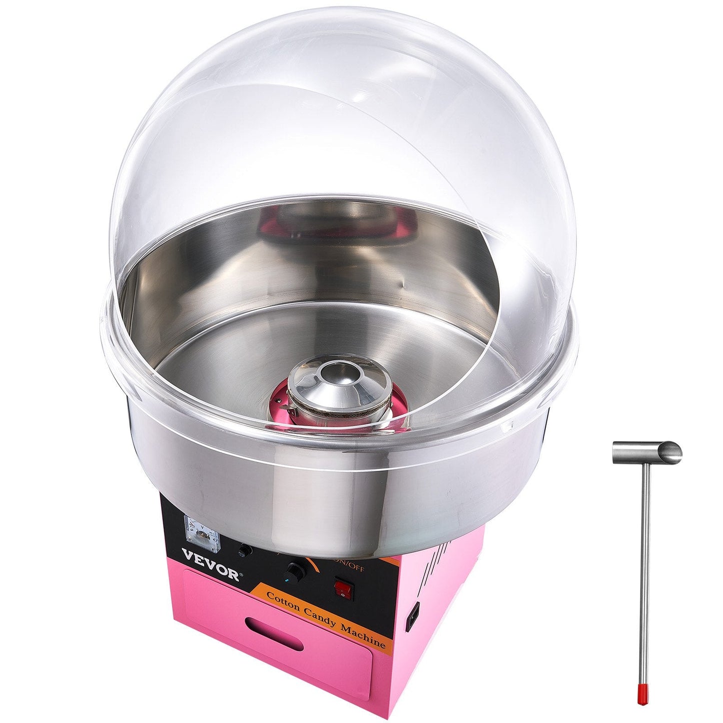 Commercial Cotton Candy Maker with Cover, 1000W, Pink, 11 kg, 0.5m Baffle