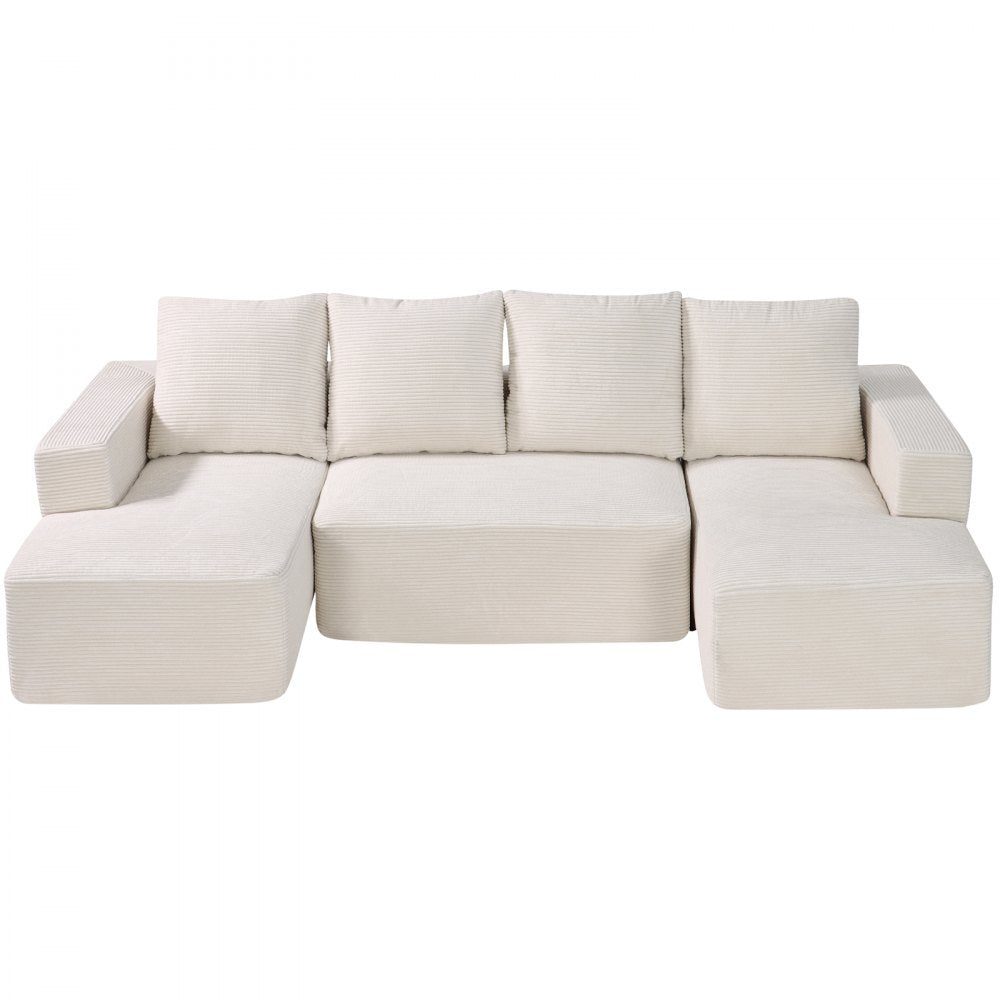 Modular Sectional Sofa U Shaped Cloud Couch with Chaise and Cushion Beige