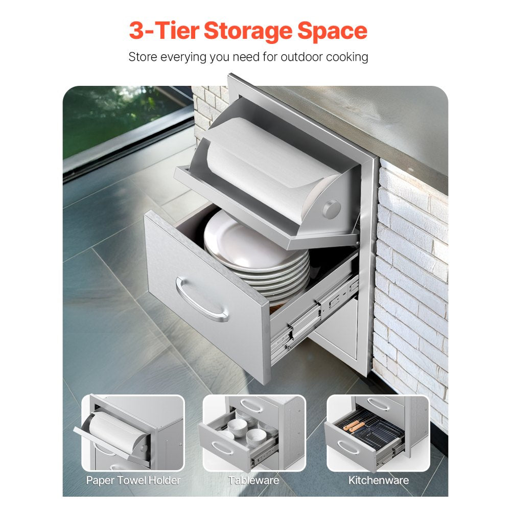 VEVOR Outdoor Kitchen Drawers Triple BBQ Access Drawers Island 16.5x29x20.5 in