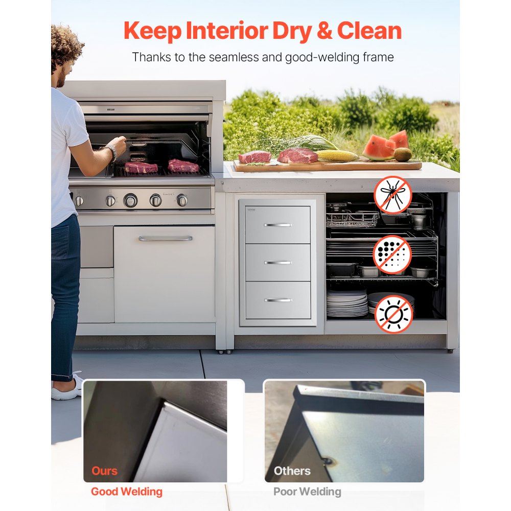 VEVOR Outdoor Kitchen Drawers Triple BBQ Access Drawers Island 16.5x29x20.5 in