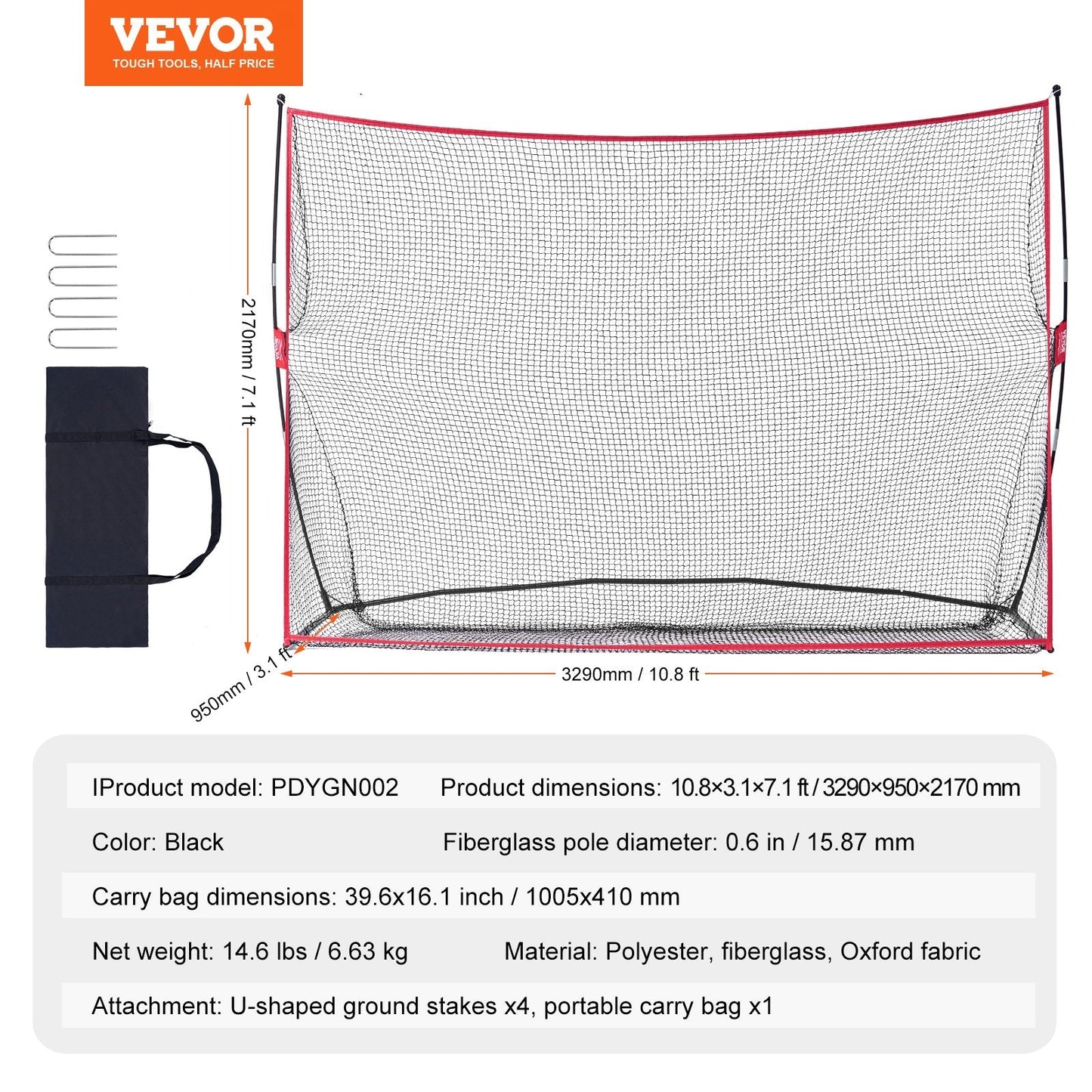 Portable Golf Practice Net - 3.3x2.2m Indoor/Outdoor Driving Range with Bag