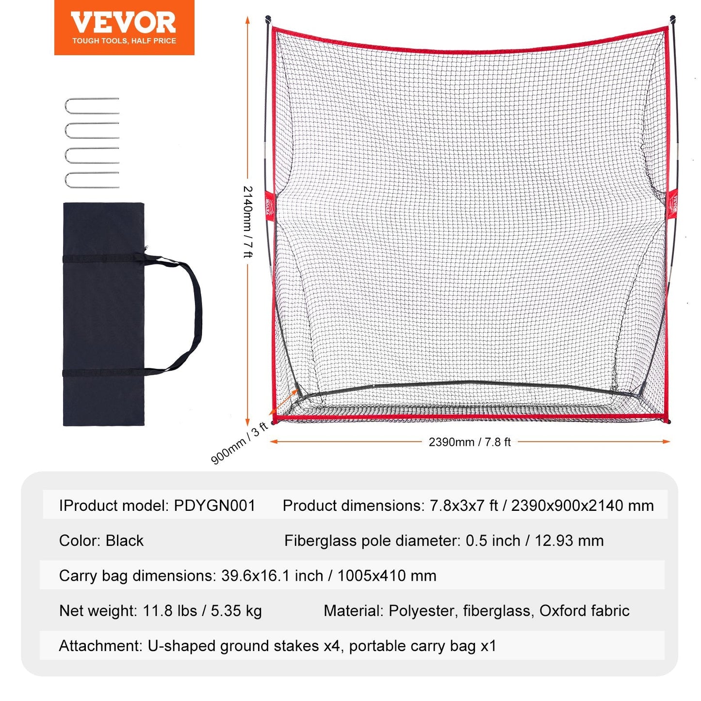 Golf Practice Net 2.4x2.1m Indoor/Outdoor Driving Range Training, Easy Setup