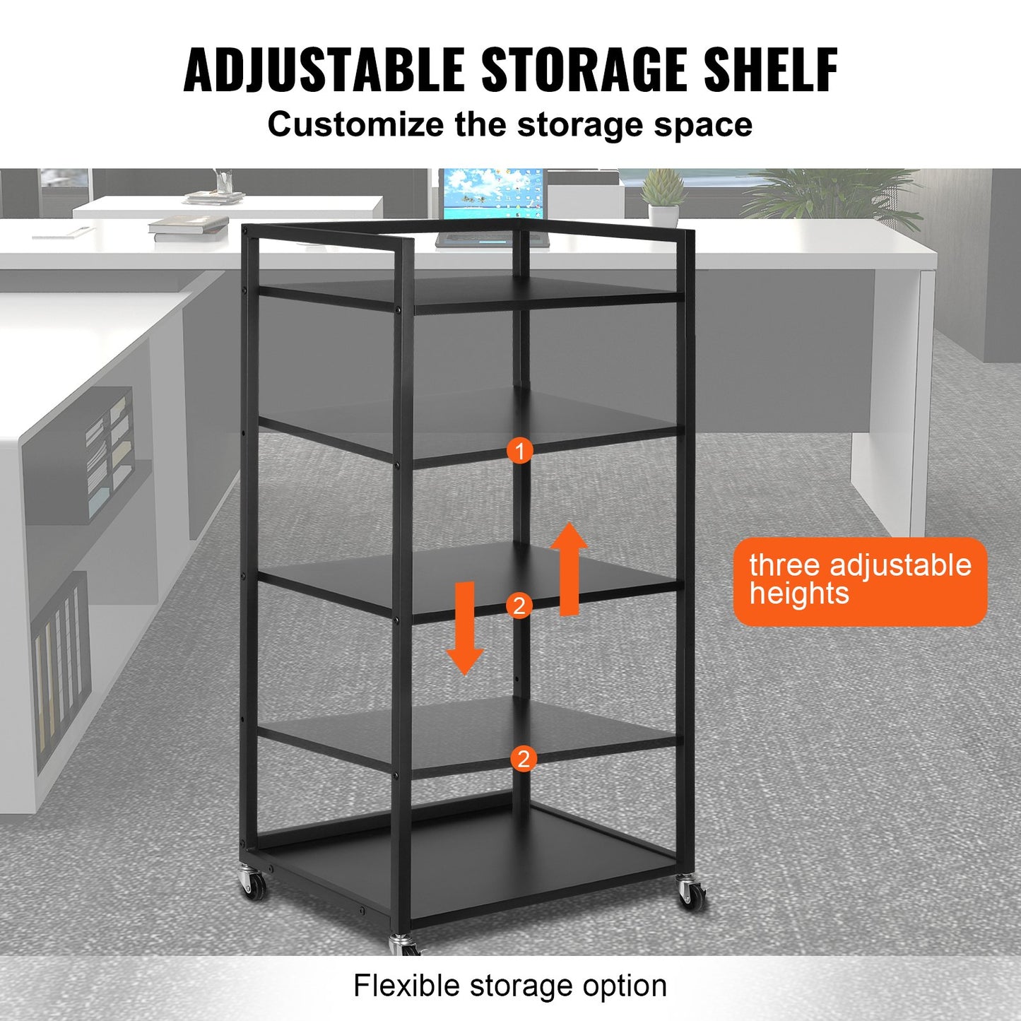 VEVOR Printer Stand 3-Tier Rolling Printer Cart with Wheels and Storage Shelves