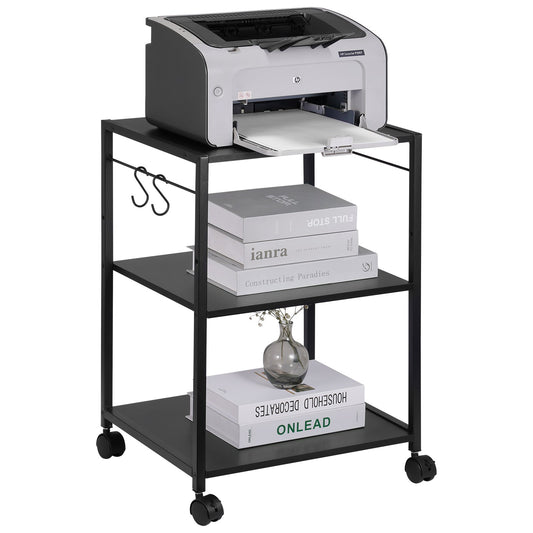 VEVOR Printer Stand 3-Tier Rolling Printer Cart with Hooks and Storage Shelves