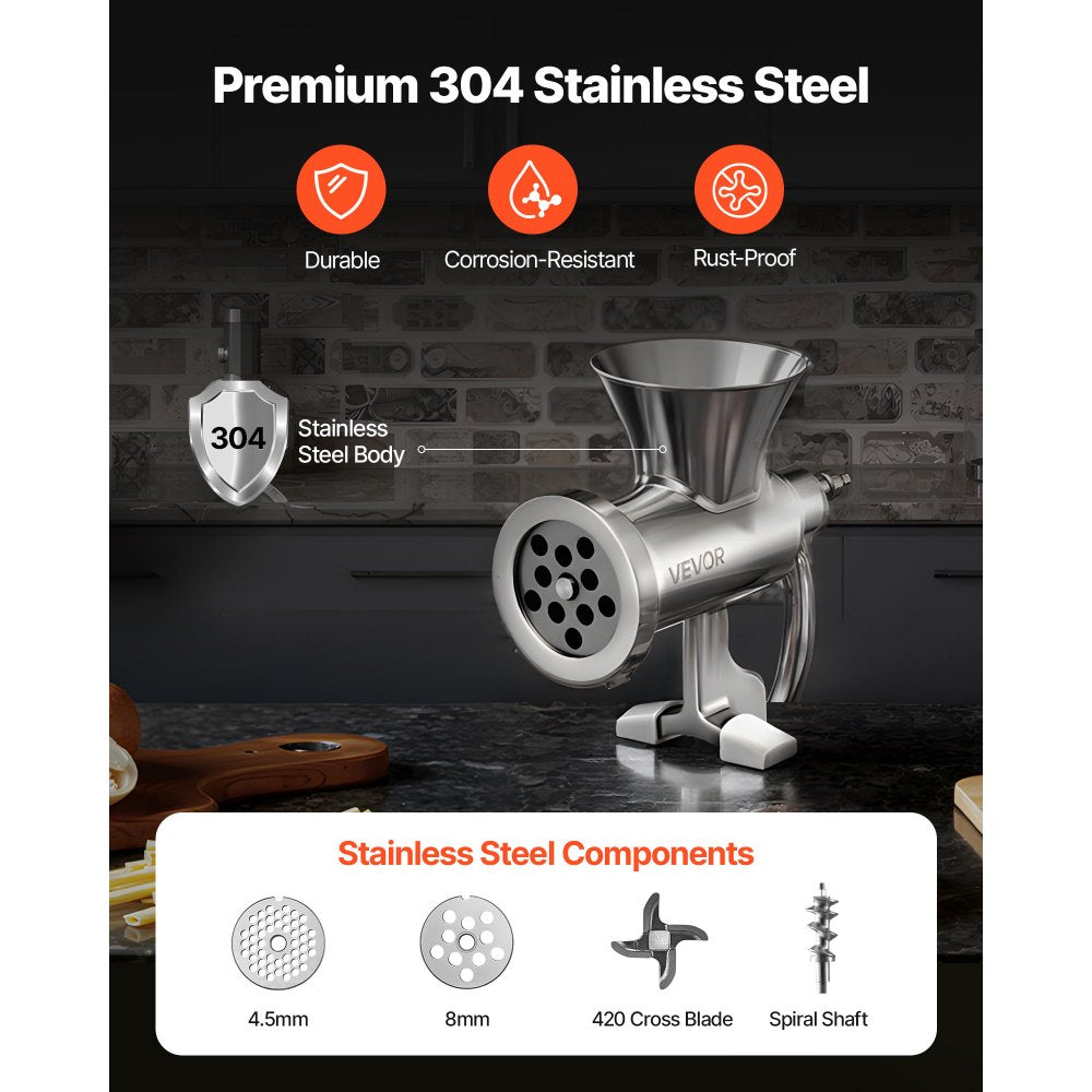 Manual Meat Grinder Mincer Sausage Stuffer Table Clamp 304 Stainless Steel