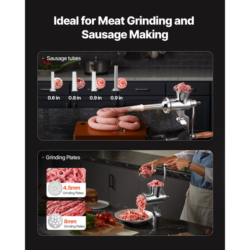 Manual Meat Grinder Mincer Sausage Stuffer Table Clamp 304 Stainless Steel