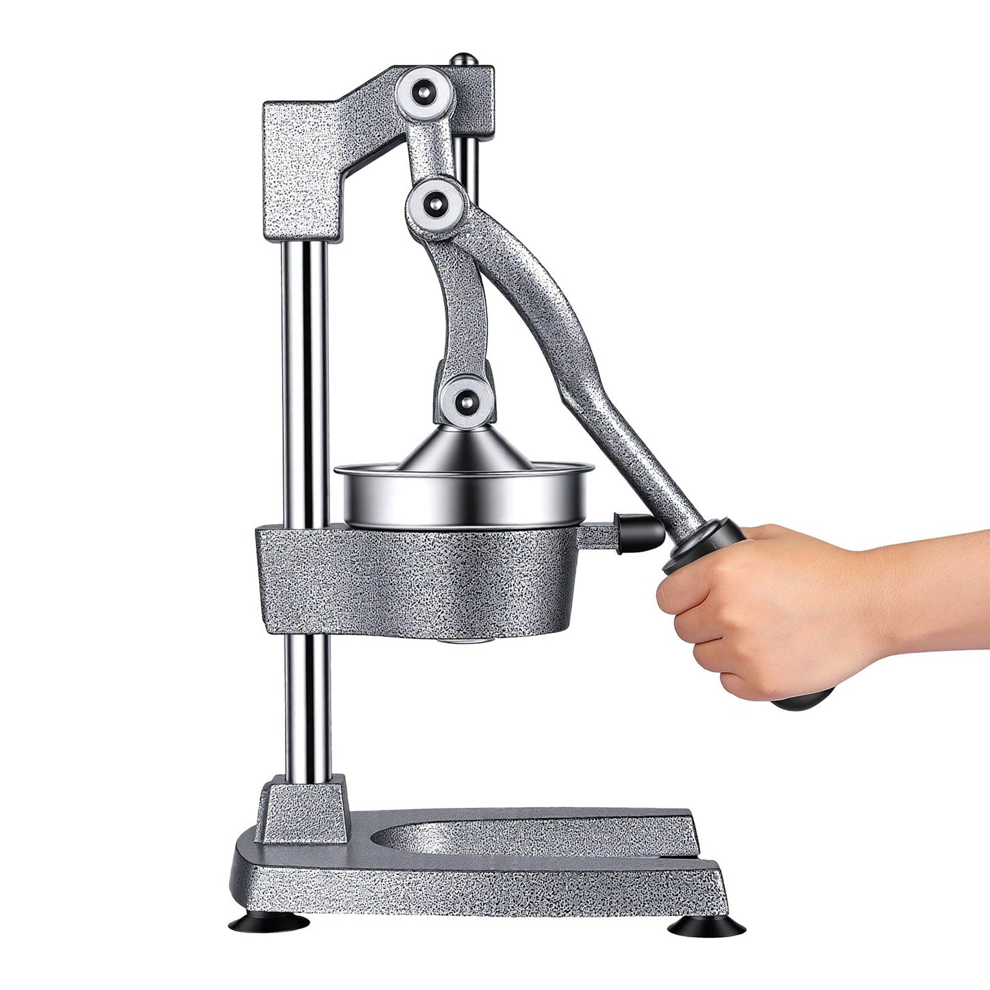 Manual Citrus Juicer, 395mm Tall Hand Press Orange Juicer, Manual Fresh Juice Extractor for Lemon Pomegranate Grapefruit, Heavy-Duty Cast Iron, Easy to Clean, Home & Commercial Use, Silver Gray