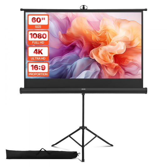 Tripod Projector Screen with Stand 60 Inch 160° Wide Angle 4K HD 16:9